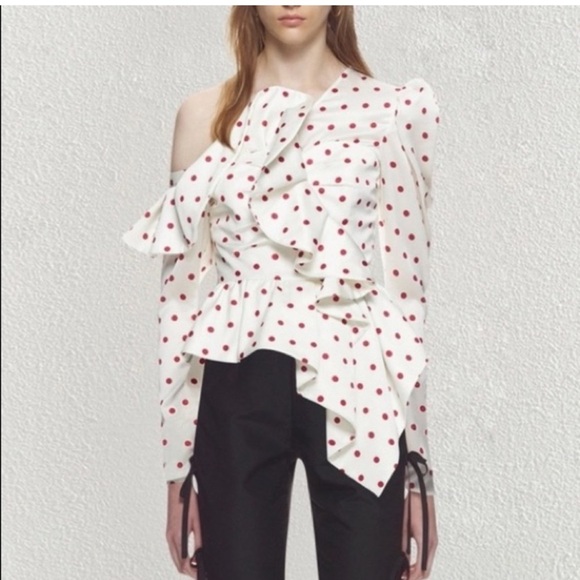 ❌SOLD❌Self-Portrait Asymmetric Polka Dot Frill Top One Shoulder Puff Sleeve - Picture 6 of 11